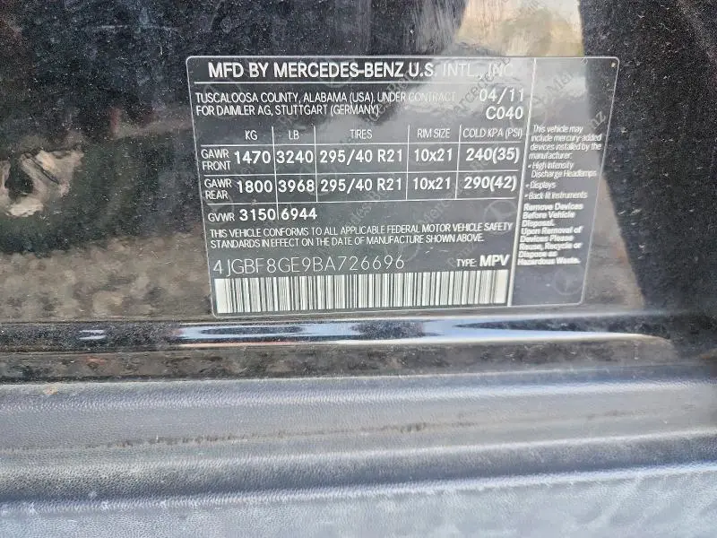2011 MERCEDES-BENZ GL 550 4MATIC  