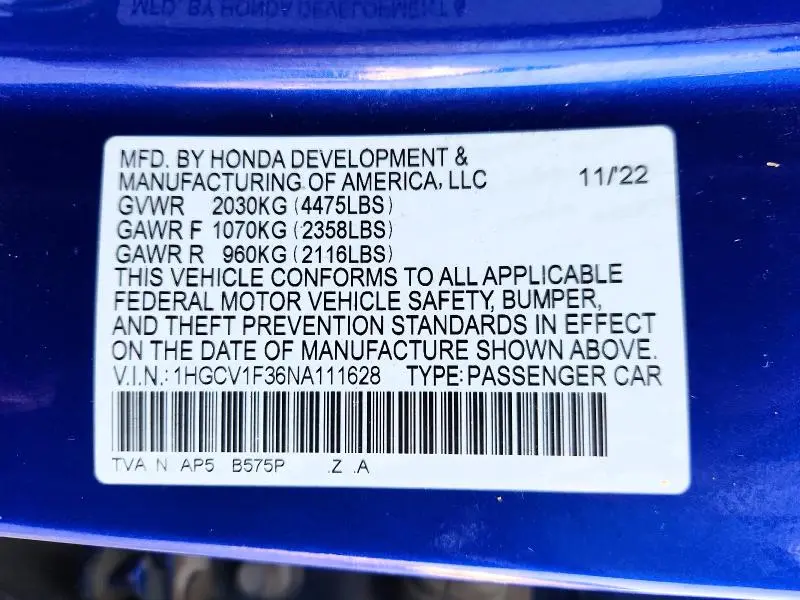 2022 HONDA ACCORD SPORT  
