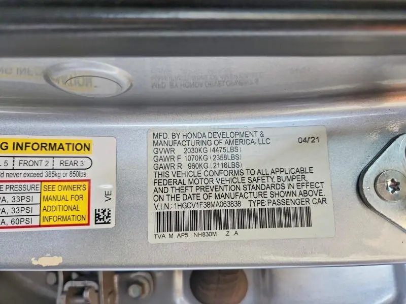 2021 HONDA ACCORD SPORT  