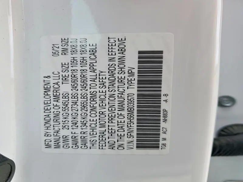 2021 HONDA PILOT EXL  