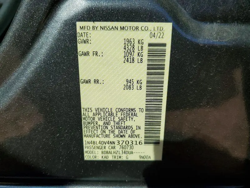 2022 NISSAN ALTIMA SV  