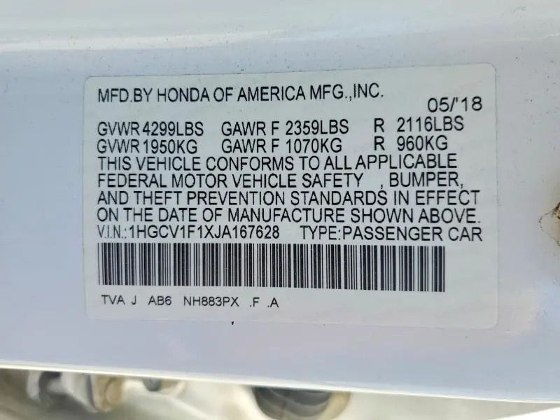 2018 HONDA ACCORD LX  