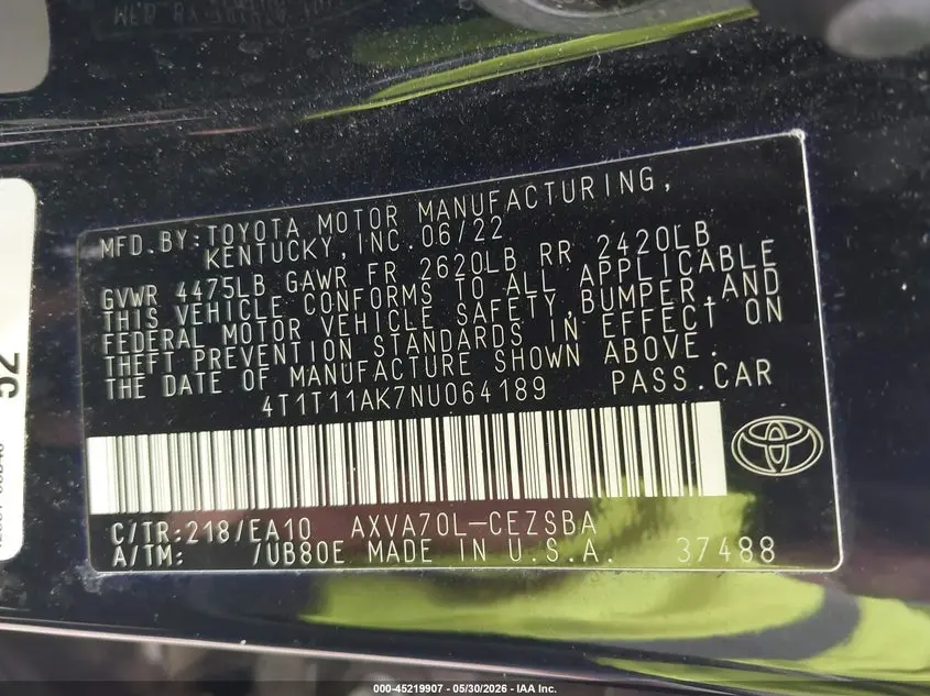 2022 TOYOTA CAMRY SE