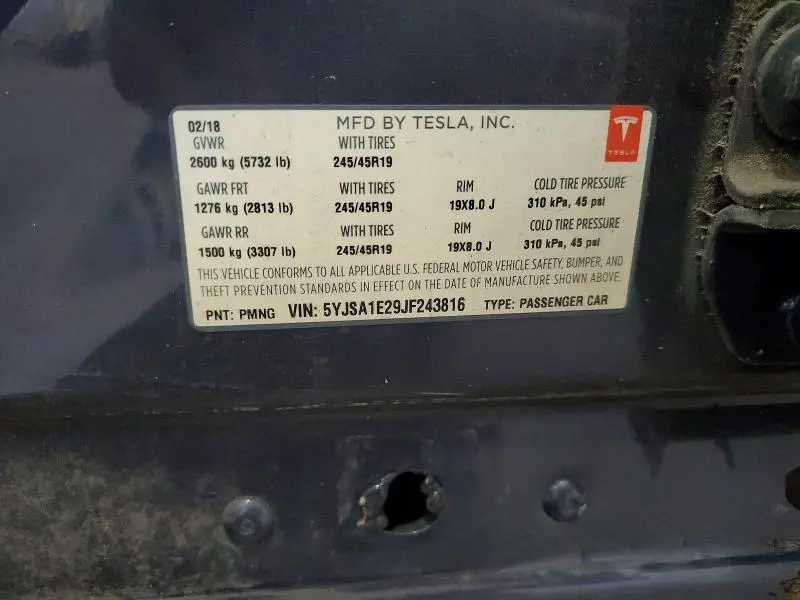 2018 TESLA MODEL S   