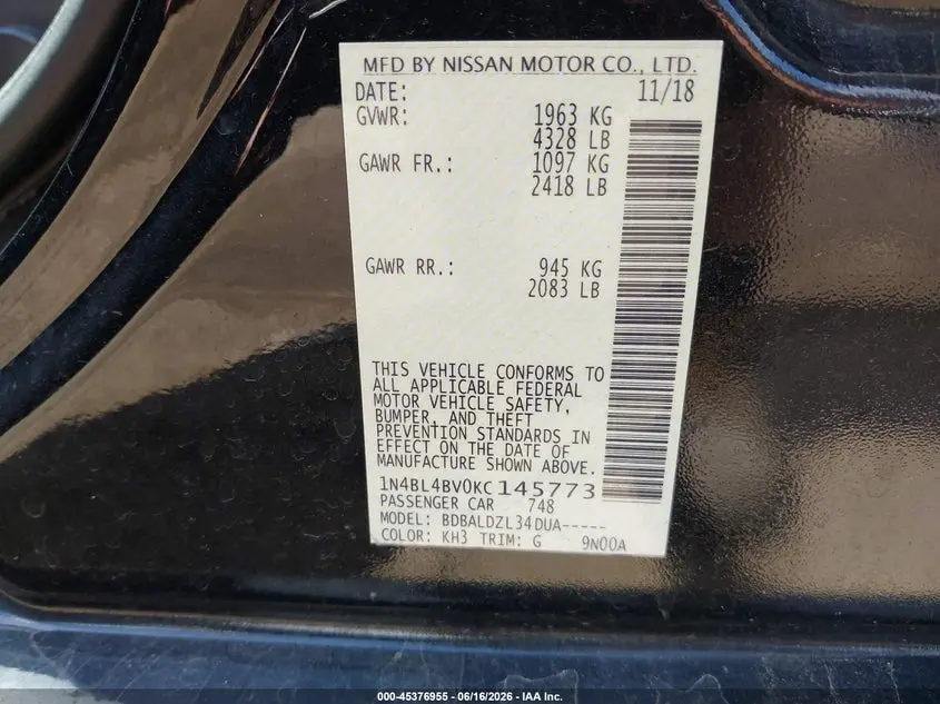 2019 NISSAN ALTIMA 2.5 S