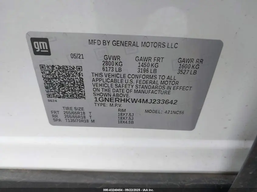 2021 CHEVROLET TRAVERSE FWD LT LEATHER