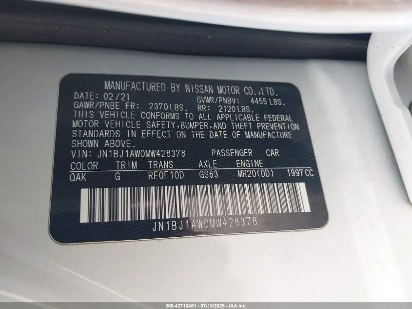 2021 NISSAN ROGUE SPORT S AWD XTRONIC CVT