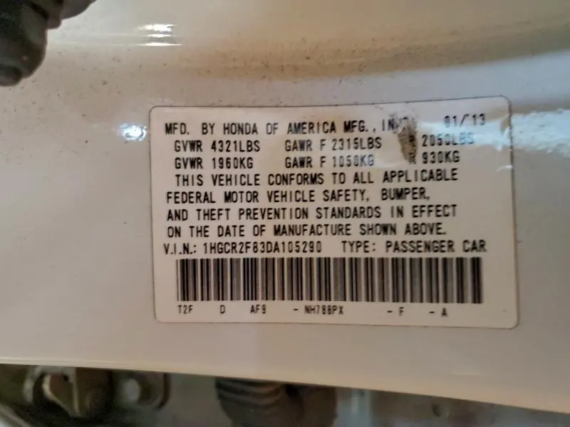 2013 HONDA ACCORD EXL  