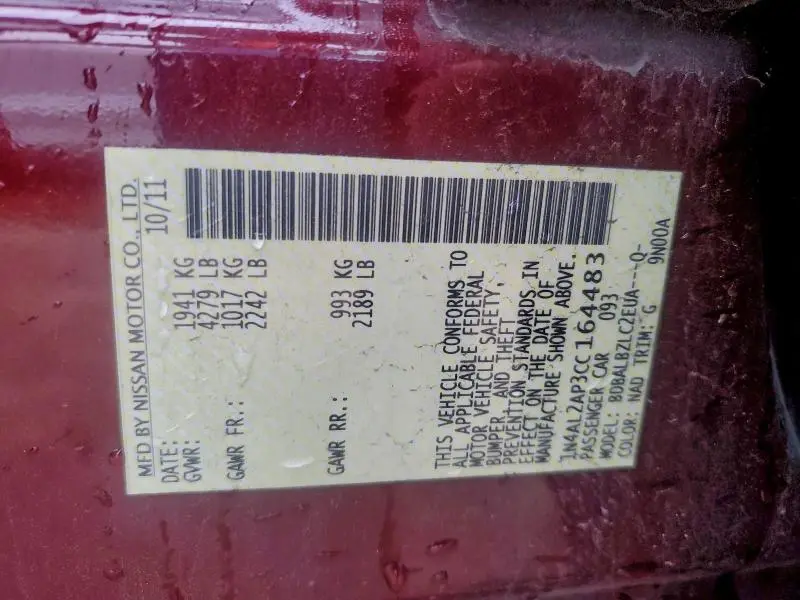 2012 NISSAN ALTIMA BASE  