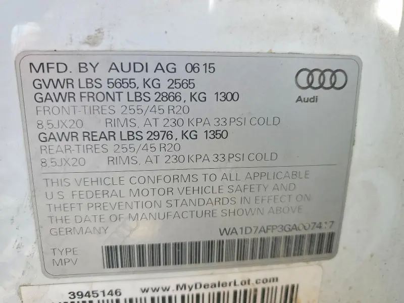 2016 AUDI Q5 PREMIUM PLUS S-LINE  