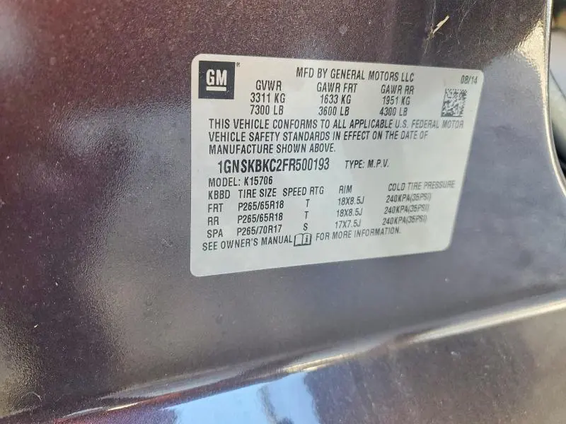 2015 CHEVROLET TAHOE K1500 LT  