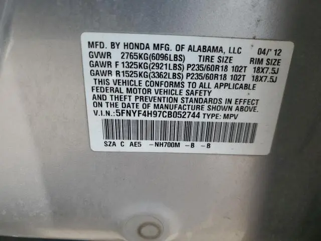2012 HONDA PILOT TOURING  