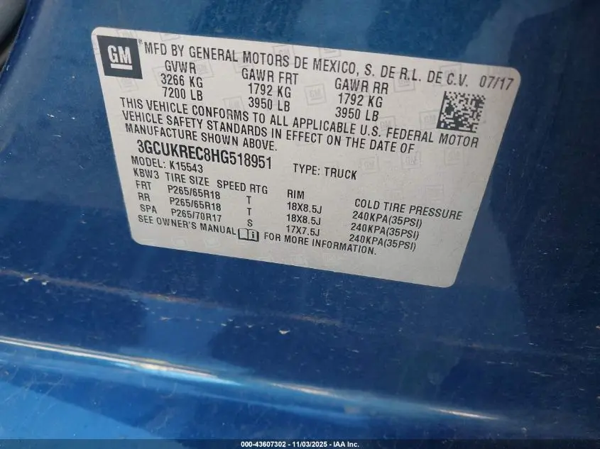 2017 CHEVROLET SILVERADO 1500 2LT