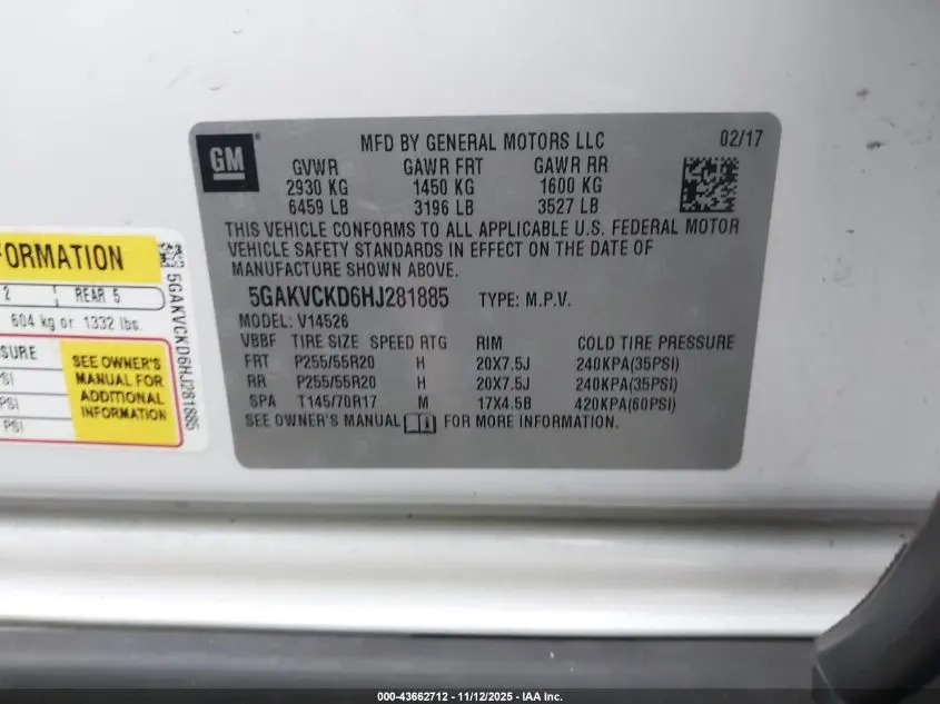 2017 BUICK ENCLAVE PREMIUM