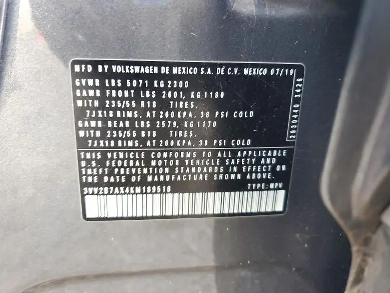2019 VOLKSWAGEN TIGUAN SE  