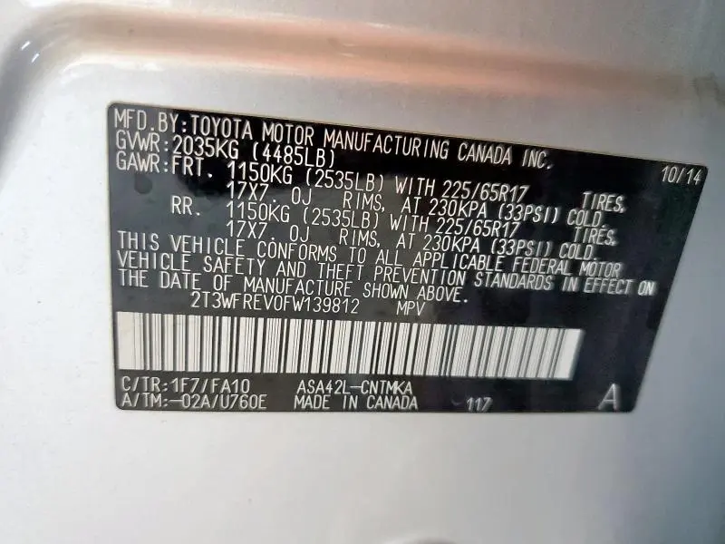 2015 TOYOTA RAV4 XLE  