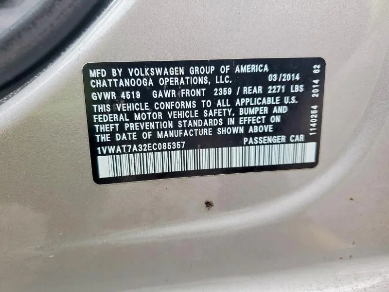 2014 VOLKSWAGEN PASSAT S  