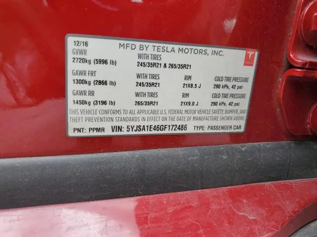 2016 TESLA MODEL S   