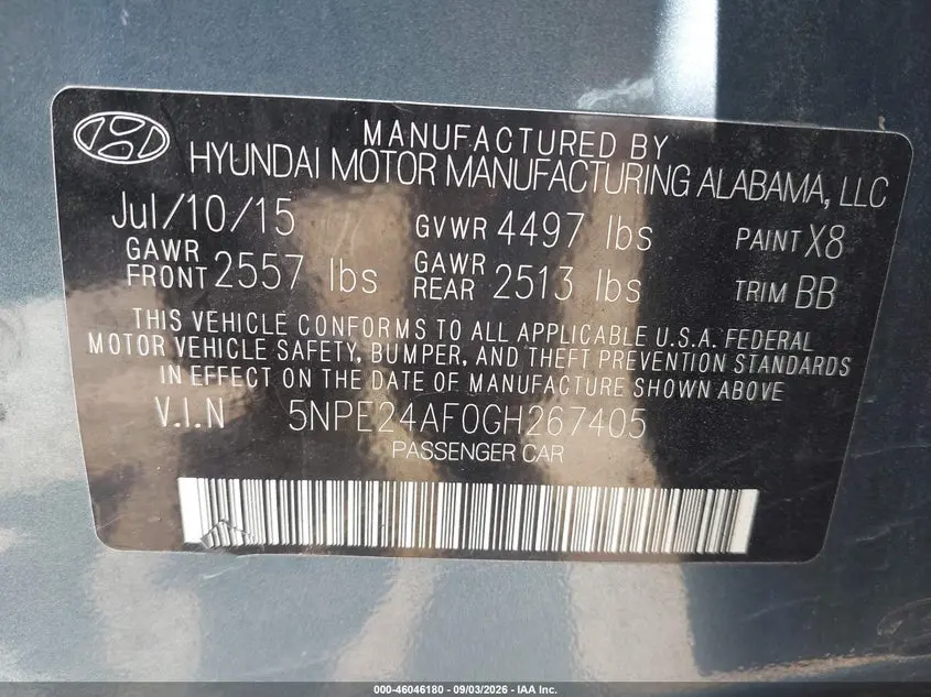 2016 HYUNDAI SONATA SE