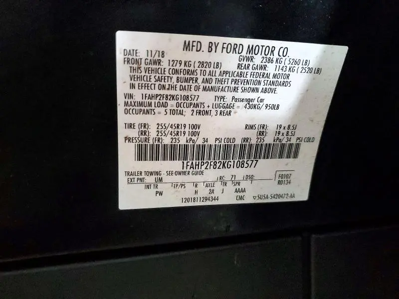 2019 FORD TAURUS LIMITED  