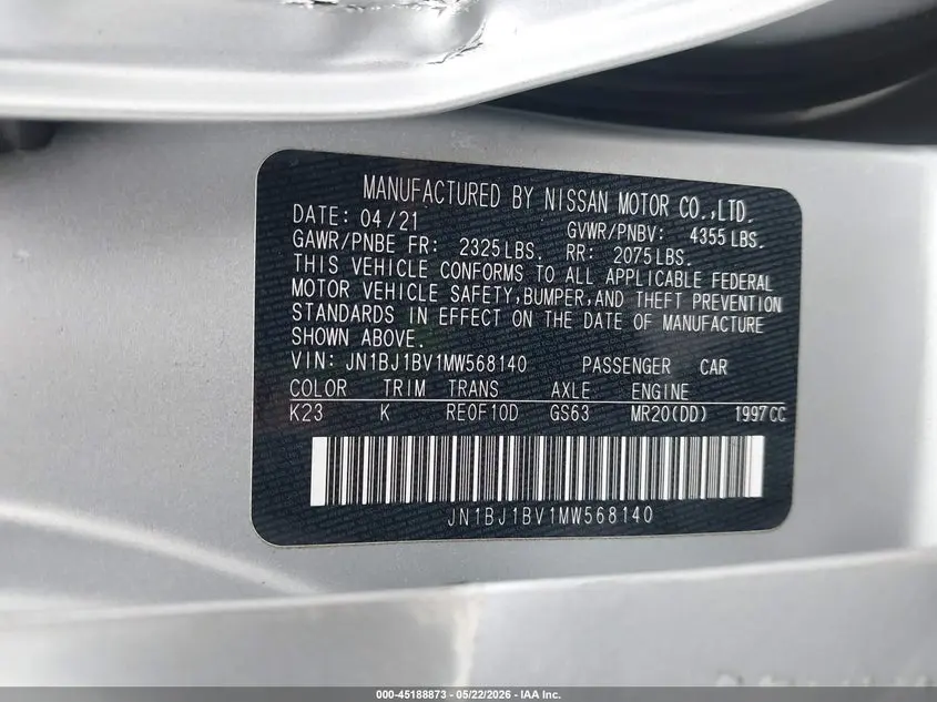 2021 NISSAN ROGUE SPORT SV FWD XTRONIC CVT
