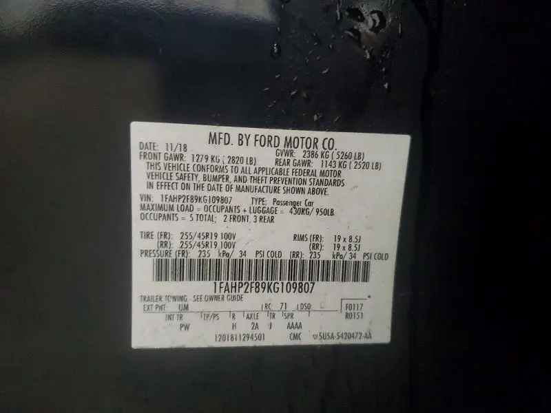 2019 FORD TAURUS LIMITED  