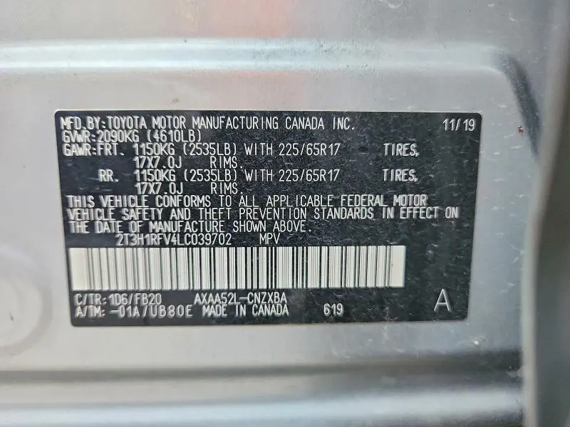 2020 TOYOTA RAV4 LE  