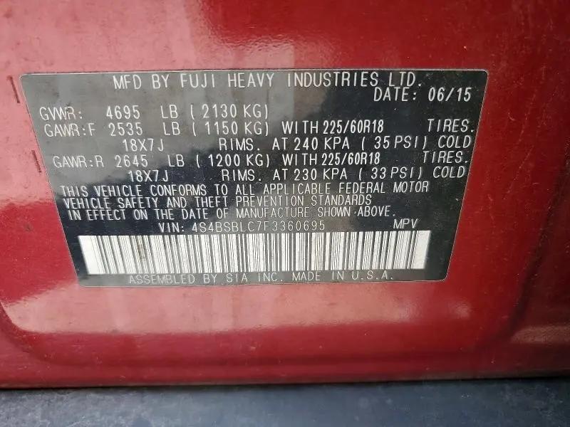 2015 SUBARU OUTBACK 2.5I LIMITED  