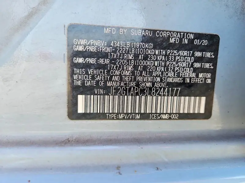 2020 SUBARU CROSSTREK PREMIUM  