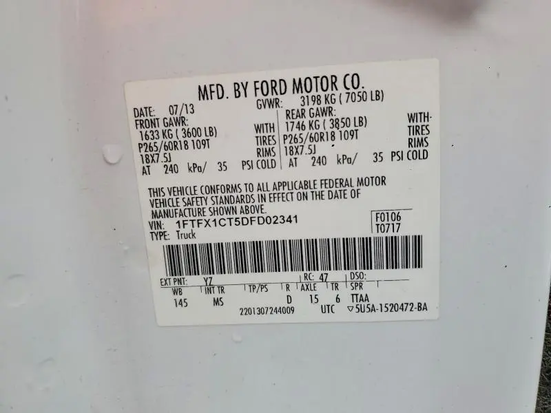 2013 FORD F150 SUPER CAB  