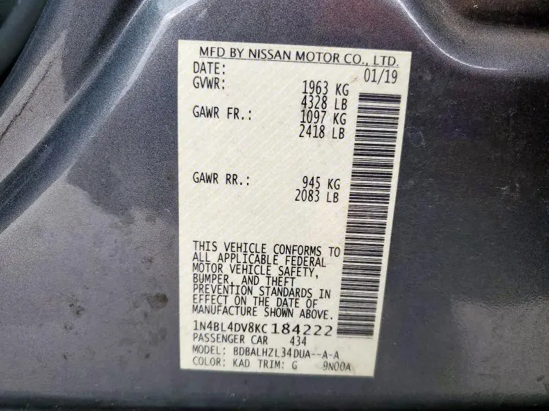 2019 NISSAN ALTIMA SV  
