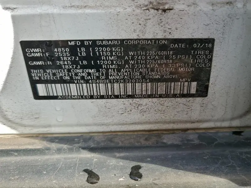 2019 SUBARU OUTBACK TOURING  