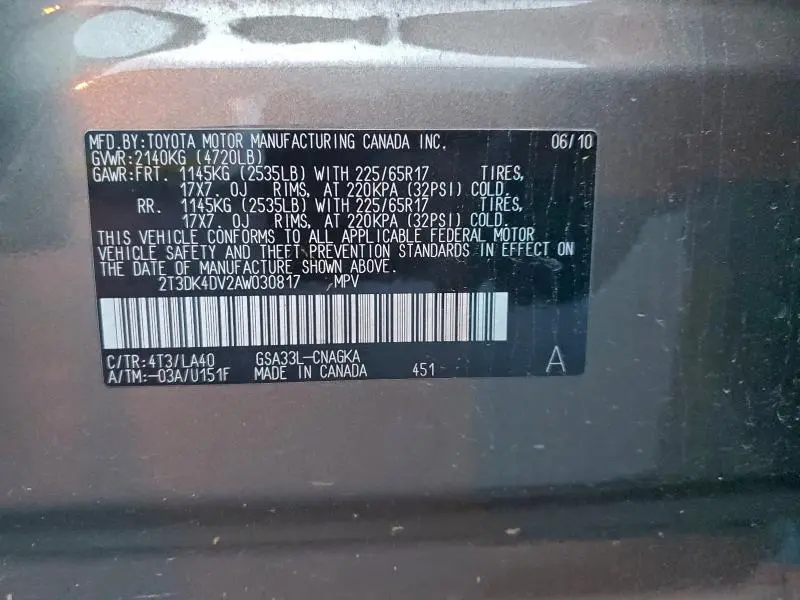 2010 TOYOTA RAV4 LIMITED  