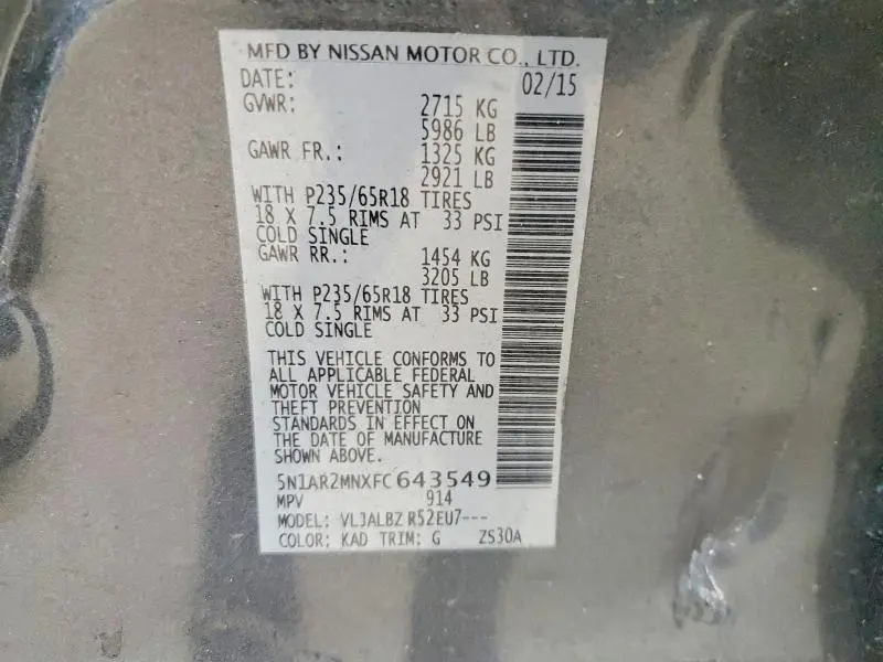 2015 NISSAN PATHFINDER S  