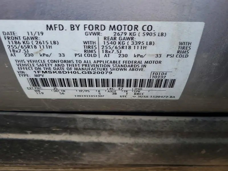 2020 FORD EXPLORER XLT  