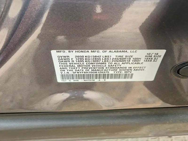 2016 HONDA PILOT EXLN  