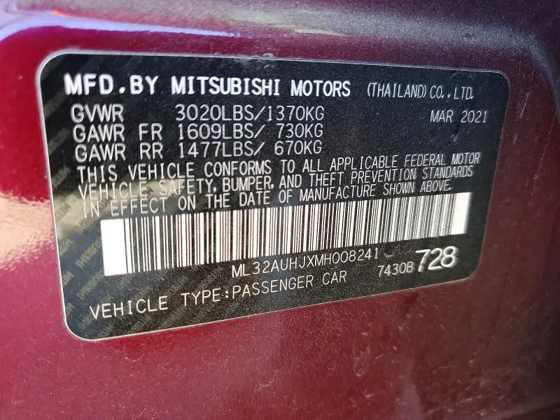 2021 MITSUBISHI MIRAGE ES  