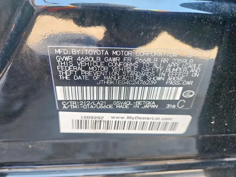 2012 LEXUS ES 350  
