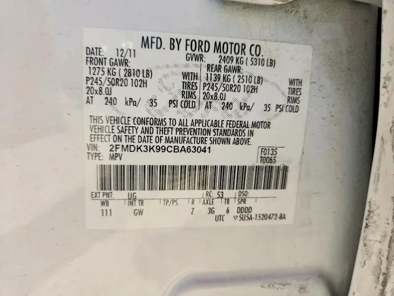 2012 FORD EDGE LIMITED  