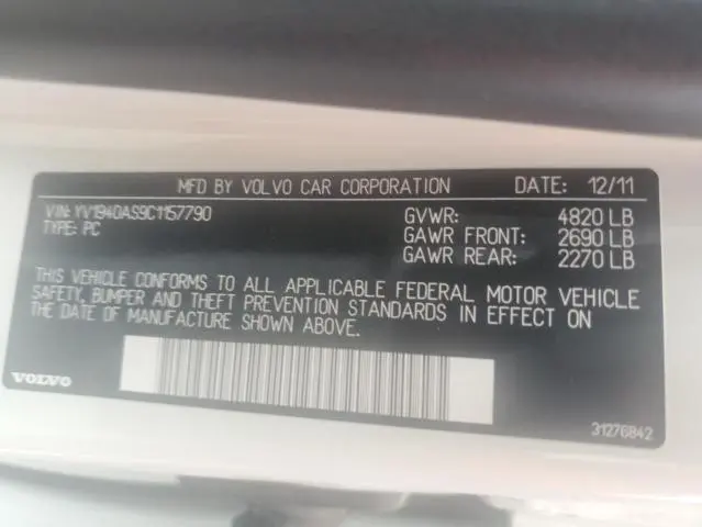 2012 VOLVO S80 3.2  