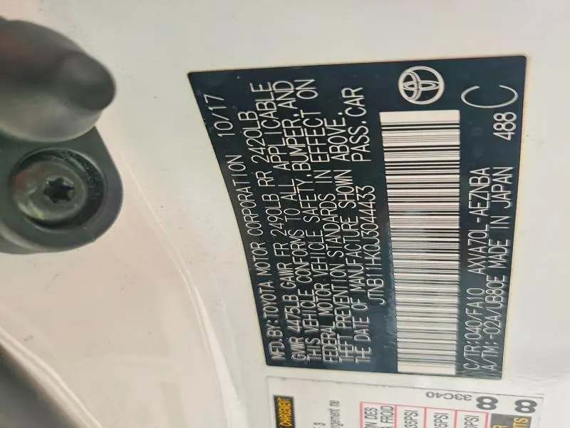 2018 TOYOTA CAMRY CE  