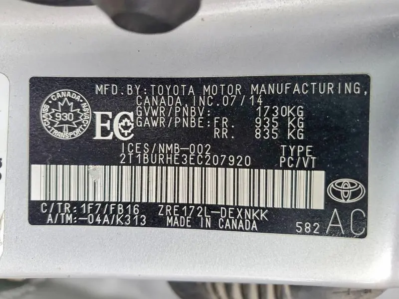 2014 TOYOTA COROLLA L  