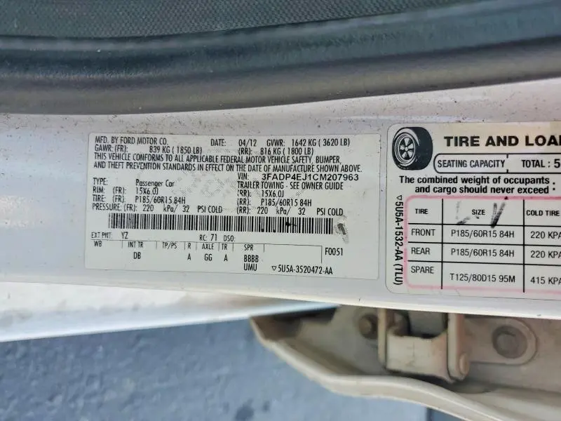 2012 FORD FIESTA SE  