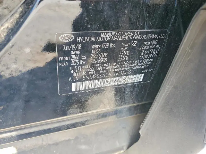 2019 HYUNDAI SANTA FE LIMITED 2.4L  