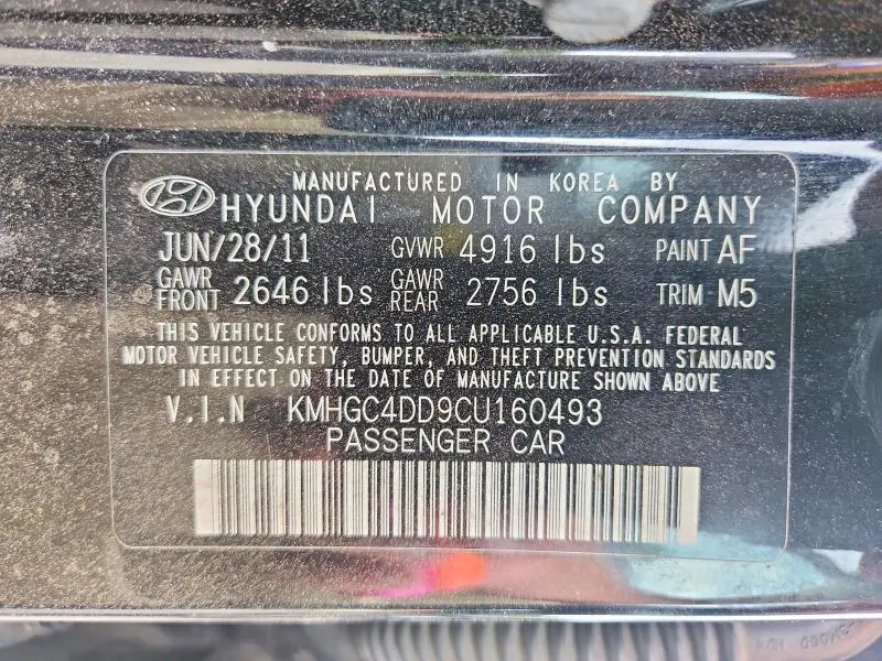 2012 HYUNDAI GENESIS 3.8L  