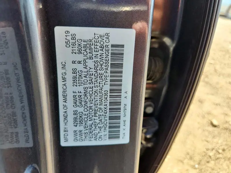 2019 HONDA ACCORD EX  