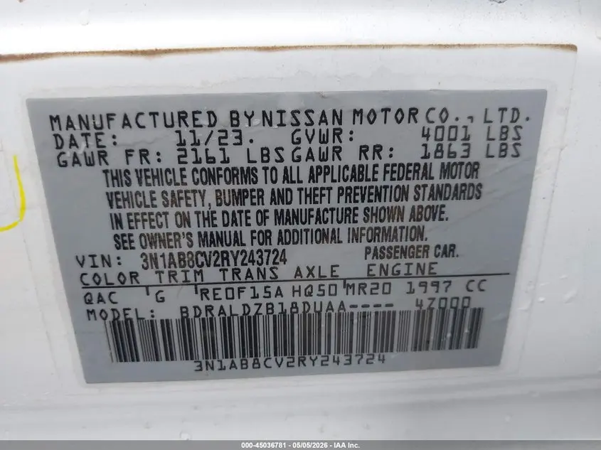 2024 NISSAN SENTRA SV XTRONIC CVT