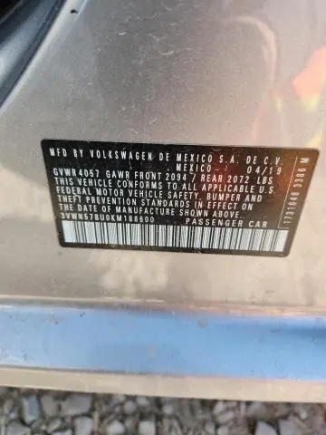 2019 VOLKSWAGEN JETTA S  