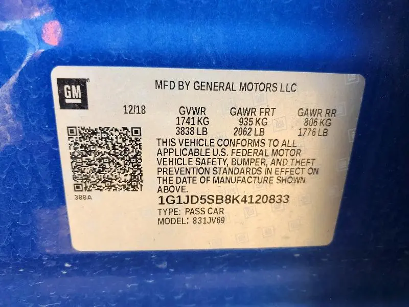 2019 CHEVROLET SONIC LT  