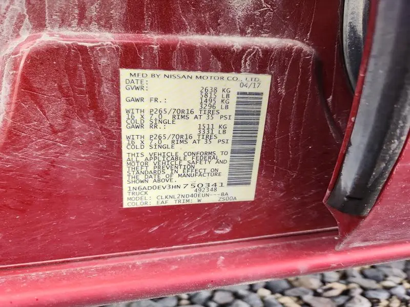 2017 NISSAN FRONTIER SV  